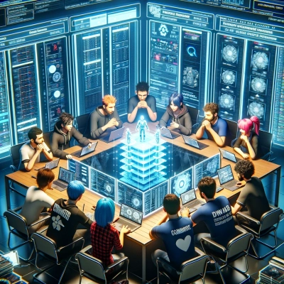 eine Gruppe von Spielern, die in einem virtuellen Besprechungsraum auf einem privaten Server Strategien entwickelt
