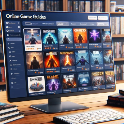einen gut organisierten Arbeitsbereich mit einem Computerbildschirm, auf dem eine vollständige Spielanleitung angezeigt wird
