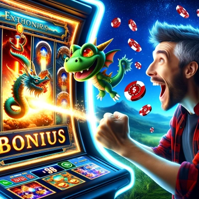 Der Bildschirm zeigt ein optisch beeindruckendes Spiel mit Elementen wie Drachen oder Raumschiffen.