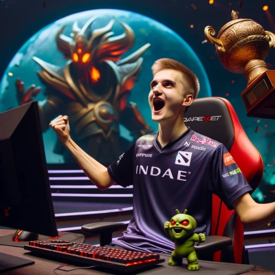 ein professioneller Spieler von 'Dota 2' feiert einen Sieg